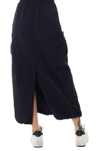 Cargo Parachute Long Skirt with Drawstring in Black Style 5290