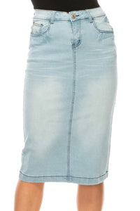 Faded Denim Pencil Skirt Style 77239 in Light Blue
