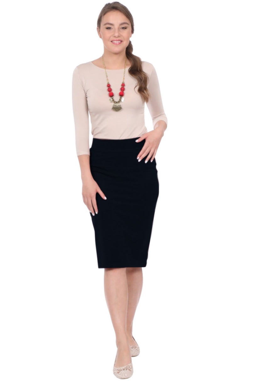Knee-Length Pencil Skirt Fitted in Cotton Spandex Style 1919