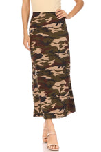 Plus Camouflage Print Pull On Maxi Skirt in Green Style 833
