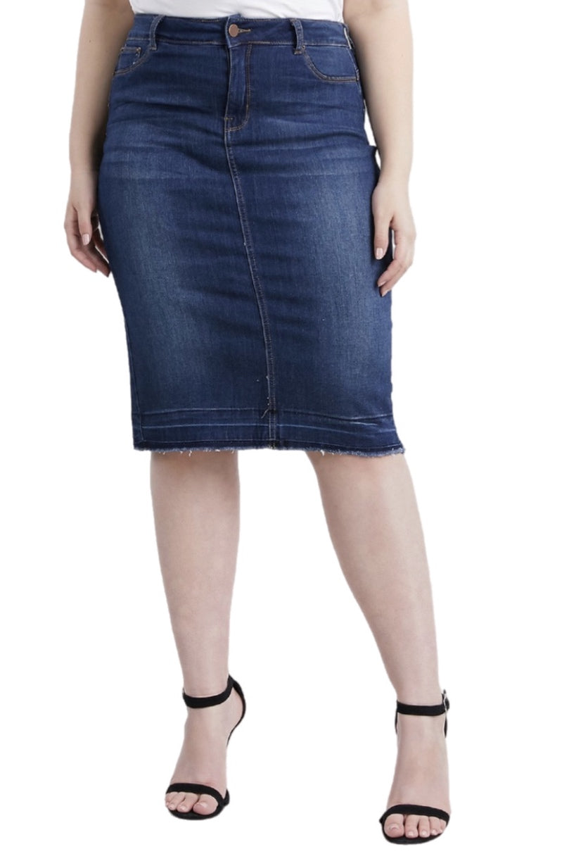 Plus Short Denim Skirt Style 1001 in Dark or Light Blue