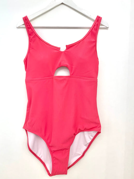 Ribbed One Piece Bathing Suit in Bright Pink Style 2035