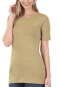 Cotton Crew Neck Short Sleeve T-Shirt in Khaki Style 1008