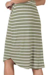 Stripe Self Tie Tulip Hem Skirt in Light Olive/Ivory Style 3070