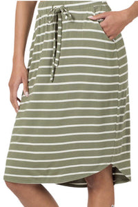 Stripe Self Tie Tulip Hem Skirt in Light Olive/Ivory Style 3070