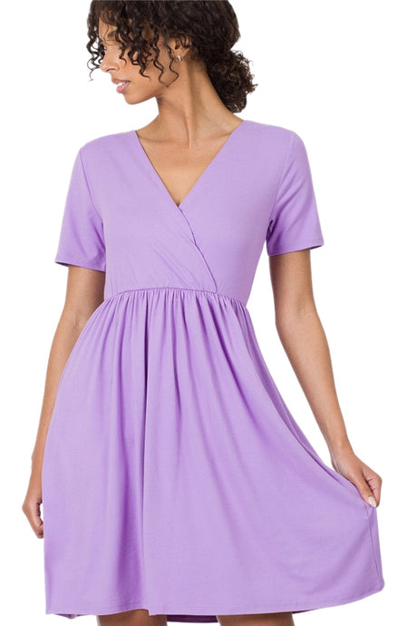 Buttery Soft Surplice Dress in Lavender Style 2376
