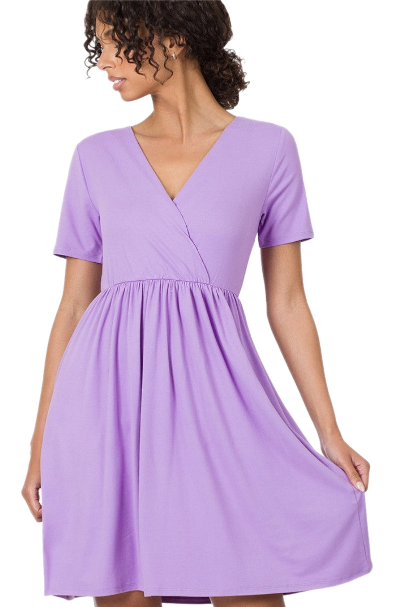 Buttery Soft Surplice Dress in Lavender Style 2376