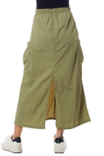 Cargo Parachute Long Skirt with Drawstring in Light Olive Style 5290