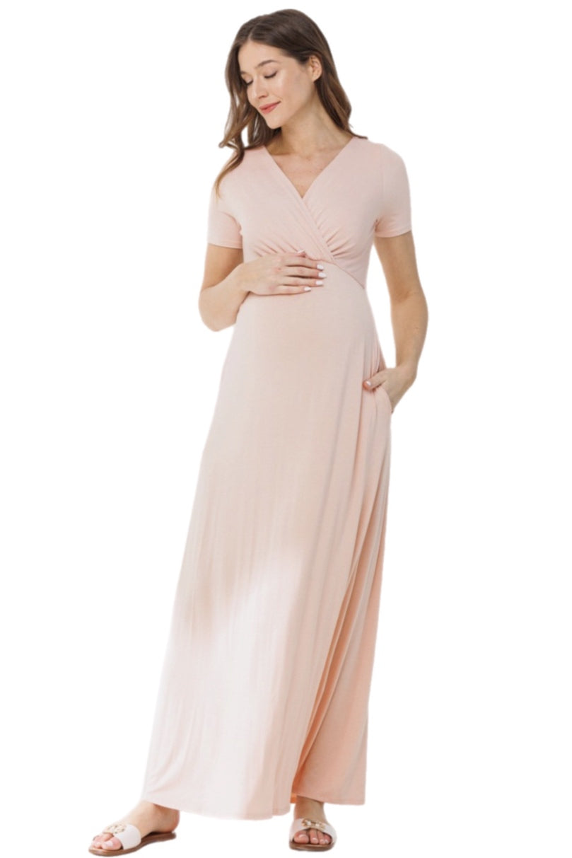 Short Sleeve Maternity Maxi Dress in Blush Style 1915 Skirtz & Co Short Sleeve Maternity Maxi Dress in Blush Style 1915 Skirtz & Co