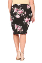 Plus Floral Print Knee-Length Pencil Skirt in Black/Plum Style 170