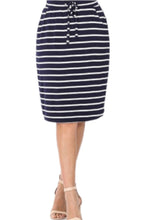 Plus Striped Pencil Skirt Style 3070 with Drawstring in Navy/Ivory