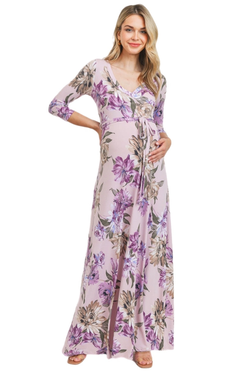 Floral Maternity Nursing Maxi Dress in Lavender Style 1309