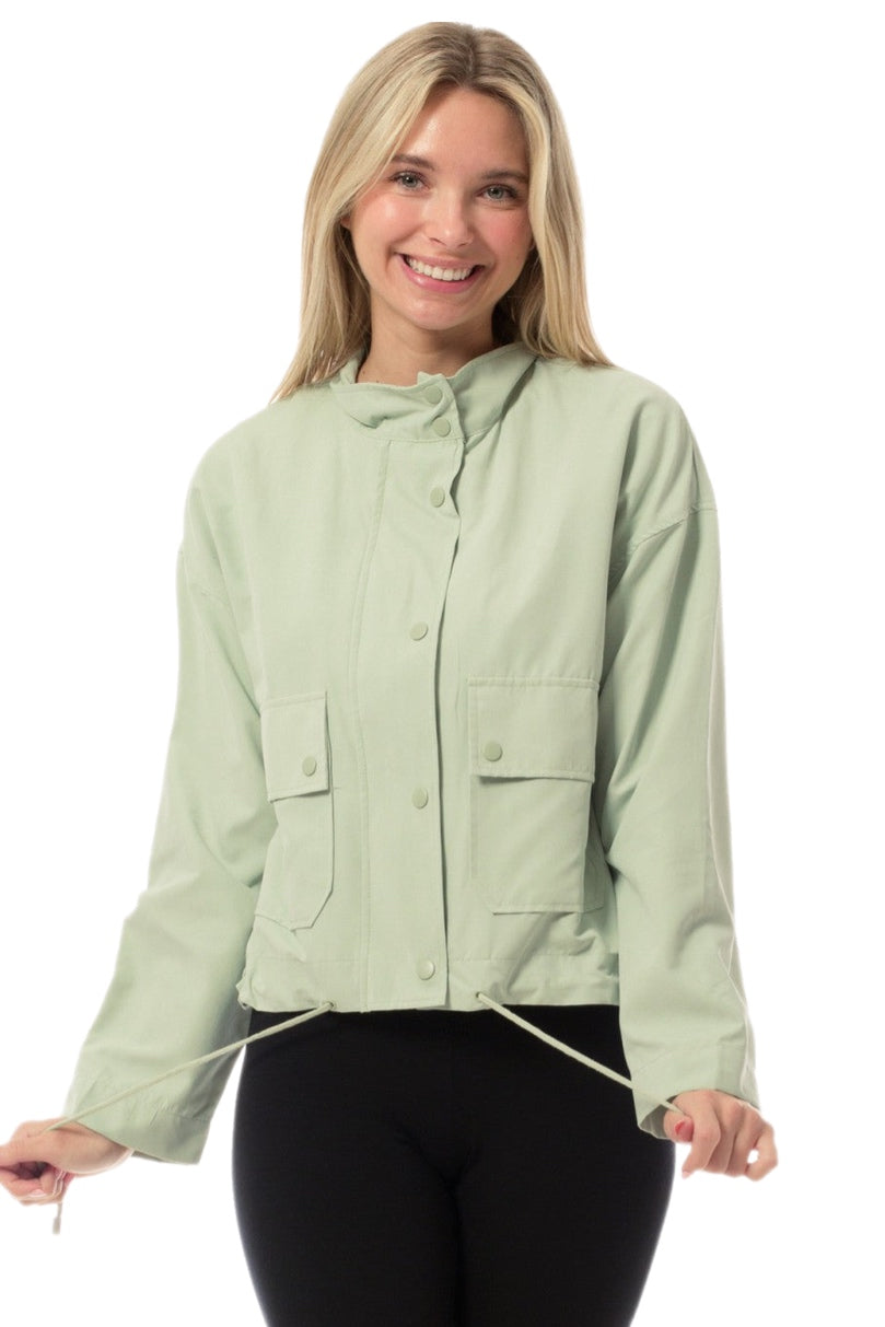 Peach Skin Utility Cropped Jacket in Moss Style 5308