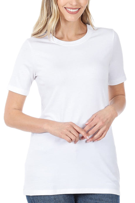 Cotton Crew Neck Short Sleeve T-Shirt in White Style 1008