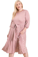 Plus Striped Midi Dress Style 5094X in Mauve/Ivory or Black/Ivory