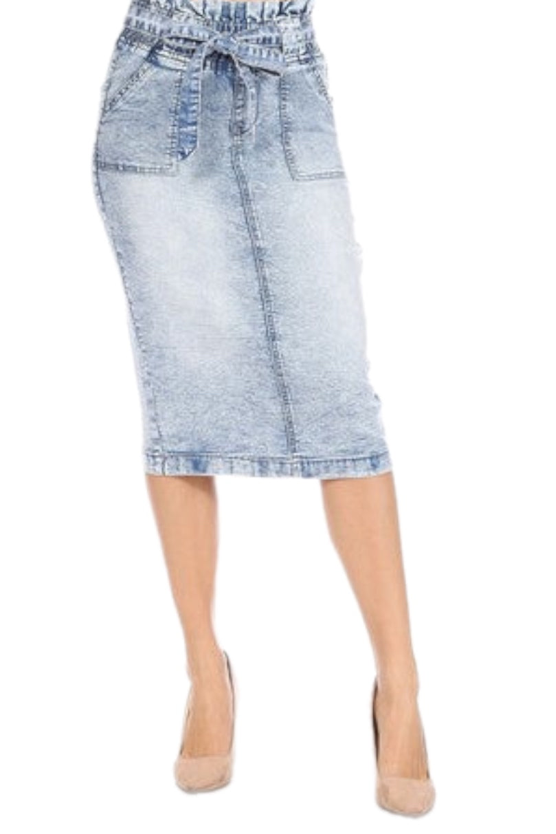 Denim Pencil Skirt with Elastic Waistband Style 77983