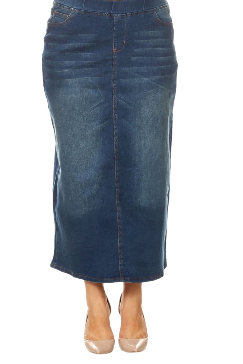 Plus Long Denim Skirt in Vintage Wash Style 87241X