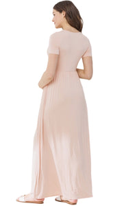Short Sleeve Maternity Maxi Dress in Blush Style 1915