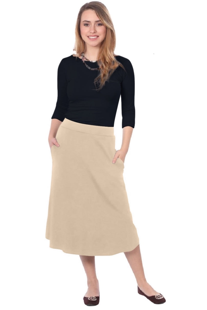 Calf Length A-line Skirt 1926 in Beige