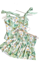 Floral Printed Square Neck One Piece Swimsuit in Green