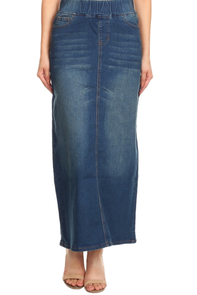 Long Denim Skirt in Vintage Wash Style 87241