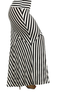 Plus Stripe Relaxed Fit A-line Maxi Skirt in Black Ivory Style 4070X