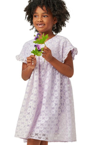 Girls Floral Lace Ruffle Sleeve Dress in Lavender Style 5619