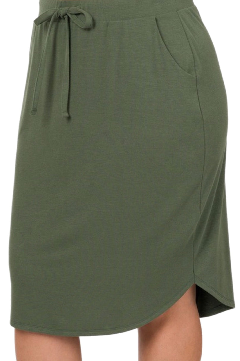 Plus Tulip Hem Midi Skirt Style 1870 in Olive