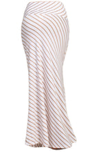 Striped Maxi Skirt with Fold over Waistband in White Taupe Style 1003