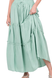 Tiered Maxi Skirt Style 1115 in Dusty Green