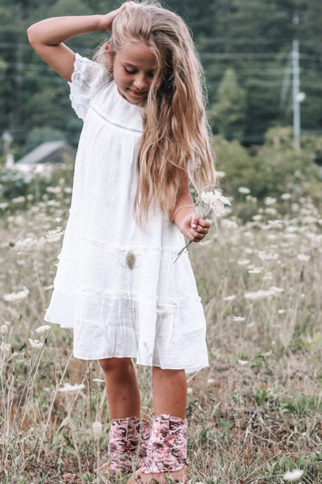 Toddlers & Girls Boho Belissima Bella Dress in Beach White or Navy Style 717