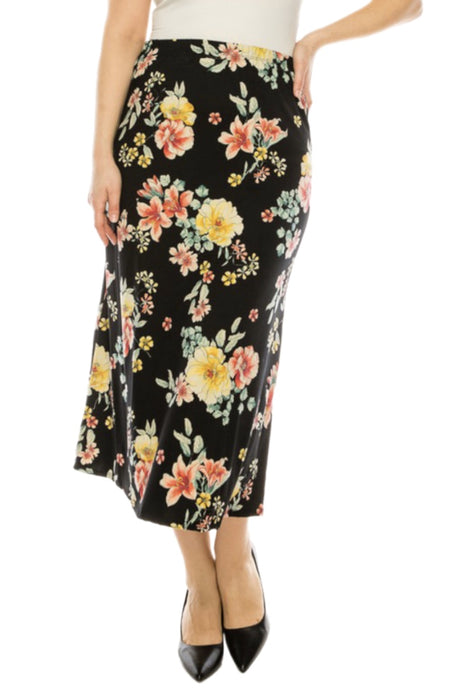 Floral Maxi Skirt In Yellow-Black Style 833