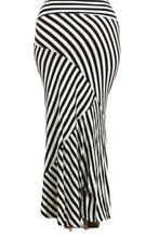 Plus Stripe Relaxed Fit A-line Maxi Skirt in Black Ivory Style 4070X