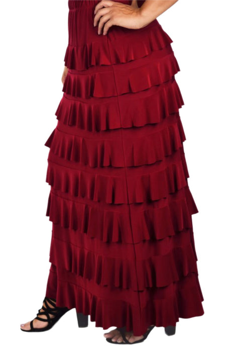 Plus Long Ruffle Skirt Style 194 in Burgundy