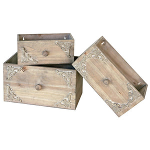 Gray Wash Rectangle Wood Drawers. Set Of 3