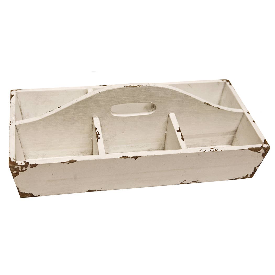 White Wood Tote With 6 Compartments