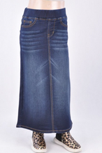 Girls Long Denim Skirt with elastic waistband  Style 87241 - The Skirt Boutique