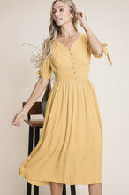 Smocked Waist Midi Dress With Buttons In Mustard Style 1881