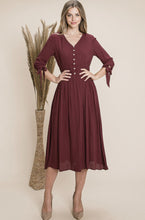 Smocked Waist Midi Dress With Buttons Style 3127 in Wine or Rust