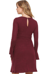 Bell Sleeve Hacci Maternity Dress Style 2503 in Burgundy