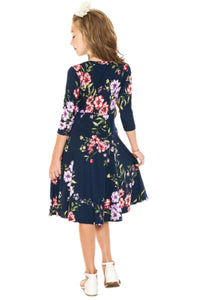 Girls Midi A-line Dress Style 5005 in Navy and Black