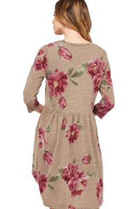 Floral Sweater Dress Style 3423 in Mocha