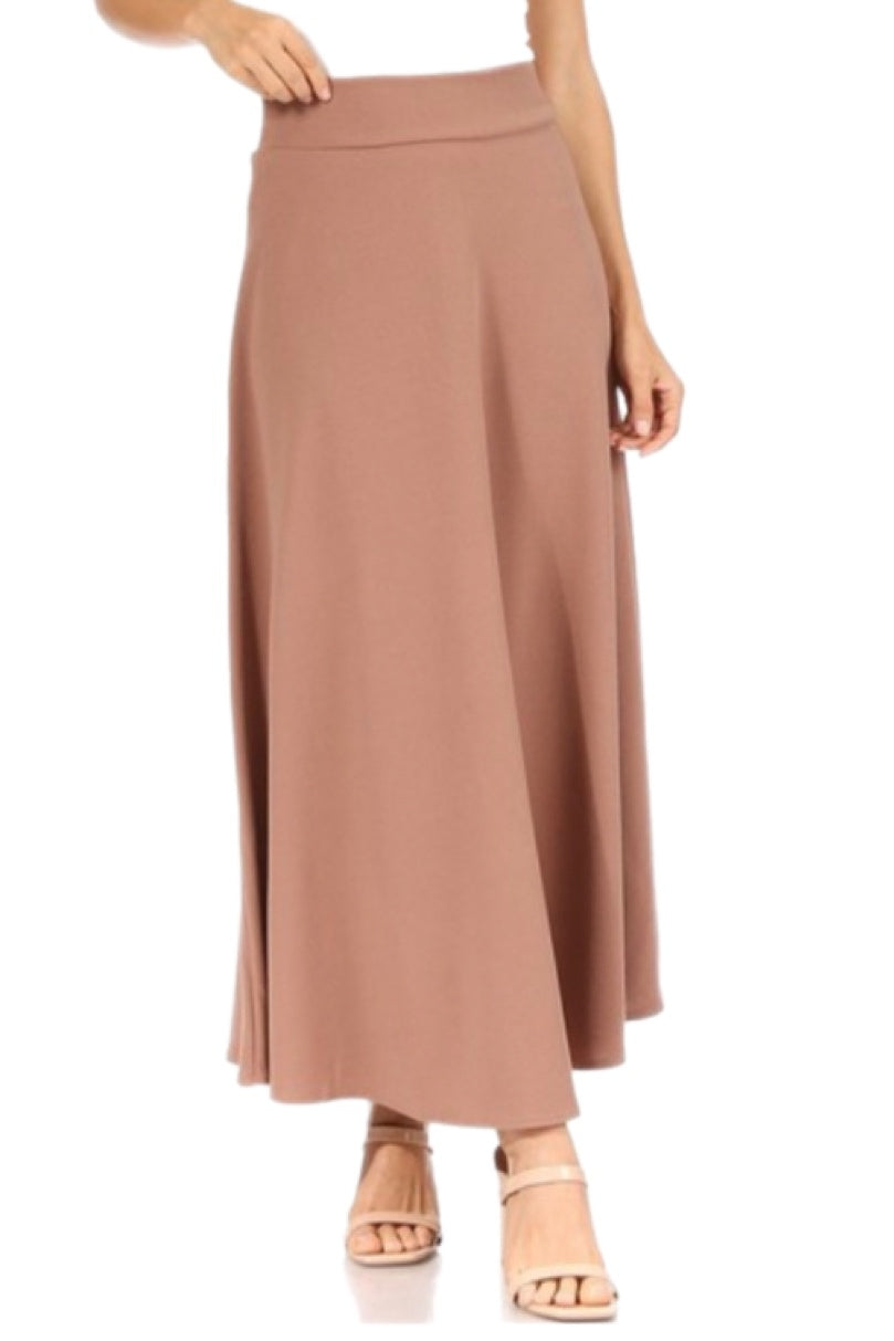 High Waist Long A-line Skirt Style 5001 in Black or Mocha