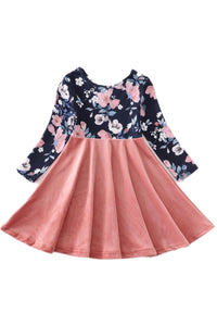 Girls Peach Floral Velvet Dress Style 2067