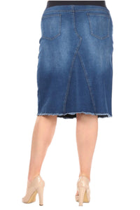Plus Mid-Length Denim Skirt Style 77617X
