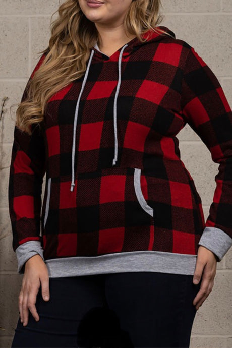 Plaid Plus Size Hoodie Style 2420 in Red Black