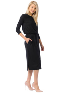 Elastic Midi Dress Style 2056 in Black or Navy