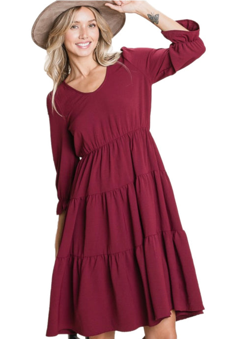 Tiered Midi Dress Style 5865 in Wine