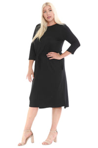 Plus Elastic Waist Midi Dress Style 2058 in Black