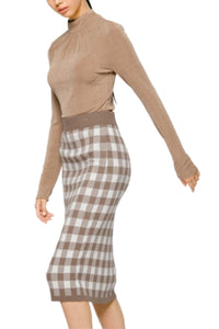 Gingham Pencil Sweater Skirt Style 9013 in Mocha